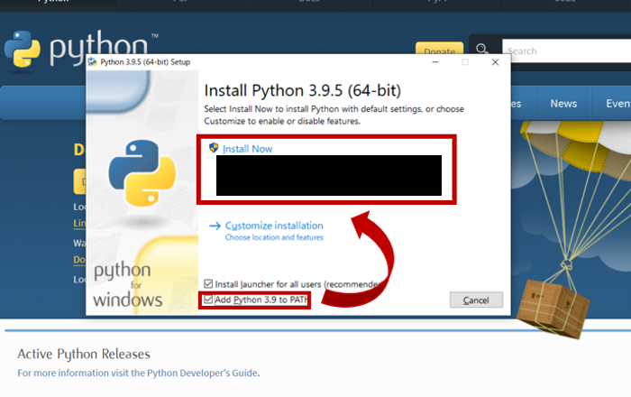 「Add Python 3.9 to PATH」にチェックを入れて「Install Now」をクリック
