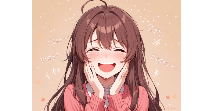 楽しそうな表情で笑っている女の子、喜びの涙を浮かべている