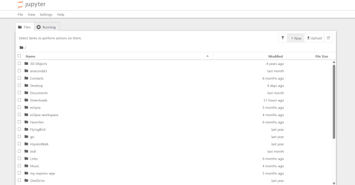 Jupyter Notebook起動画面